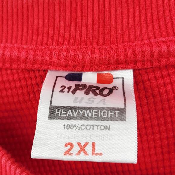 21 Pro USA Red Thermal Top Long-sleeve Crew Neck Cotton Heavyweight Men's Sz 2XL - Picture 3 of 4